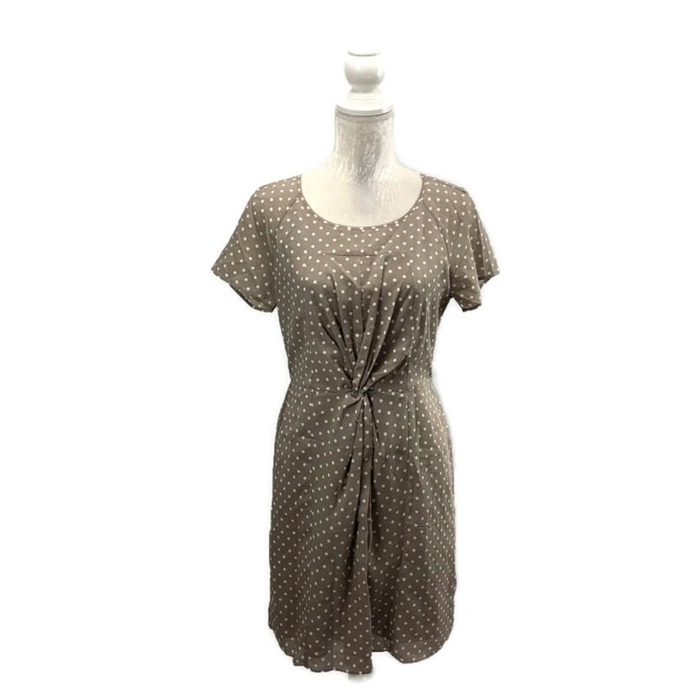 J.Crew Factory Twist Front Taupe Polka Dot Dress 8